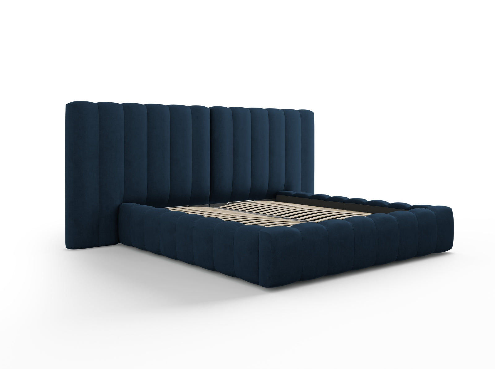 Erleben Sie das Kelp Bett von Micadoni: modernes Design, cleverer Stauraum und ein luxuriöses doppeltes Headboard für optimalen Schlafkomfort.