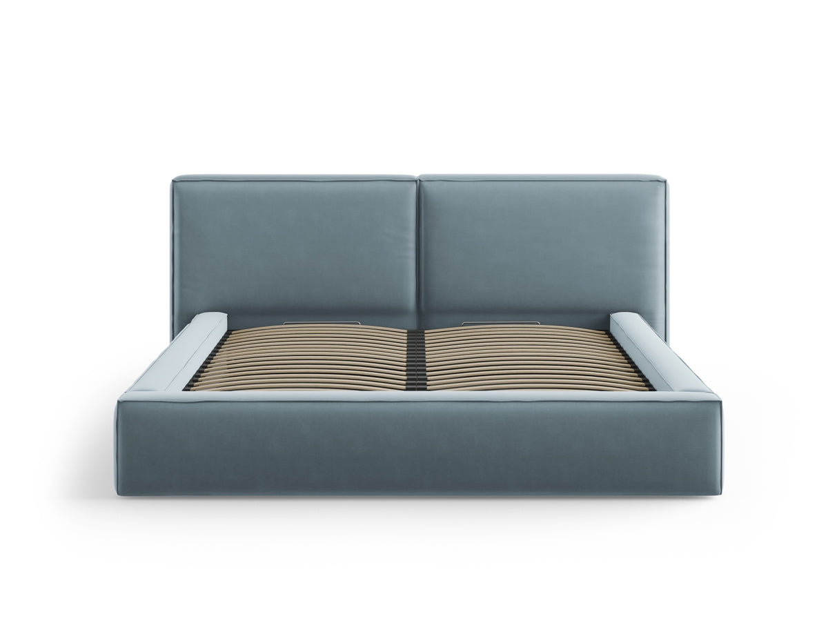 Jodie Bett mit Stauraum und doppeltem Headboard 180cm in Light Blue-Bluvel präsentiert im Onlineshop von KAQTU Design AG. Bett ist von Micadoni