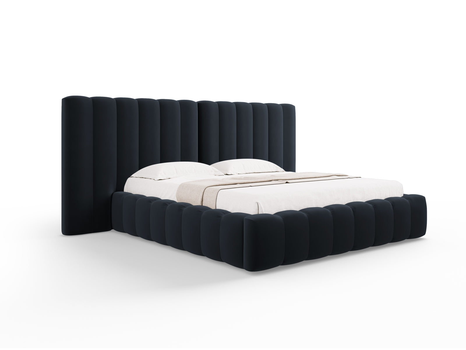Kelp Velour Bett mit Stauraum und double Headboard  in Dark Blue präsentiert im Onlineshop von KAQTU Design AG. Bett ist von Micadoni