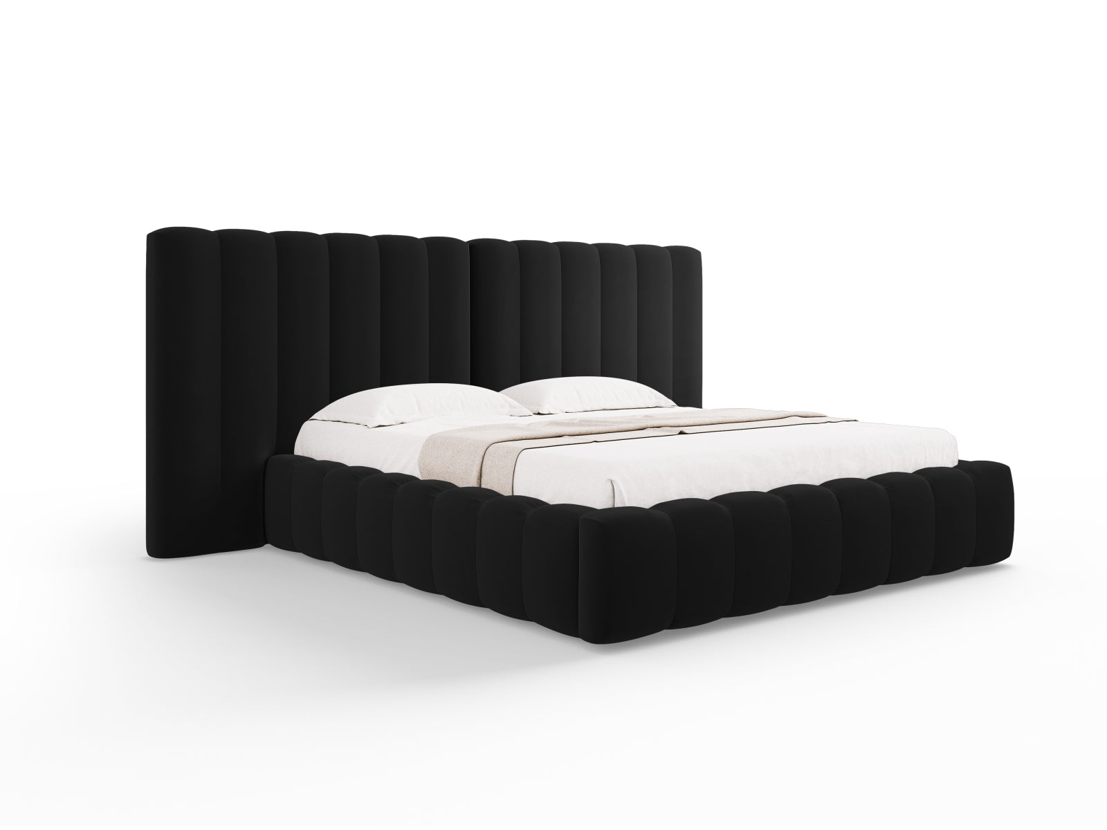 Kelp Velour Bett mit Stauraum und double Headboard  in Black präsentiert im Onlineshop von KAQTU Design AG. Bett ist von Micadoni