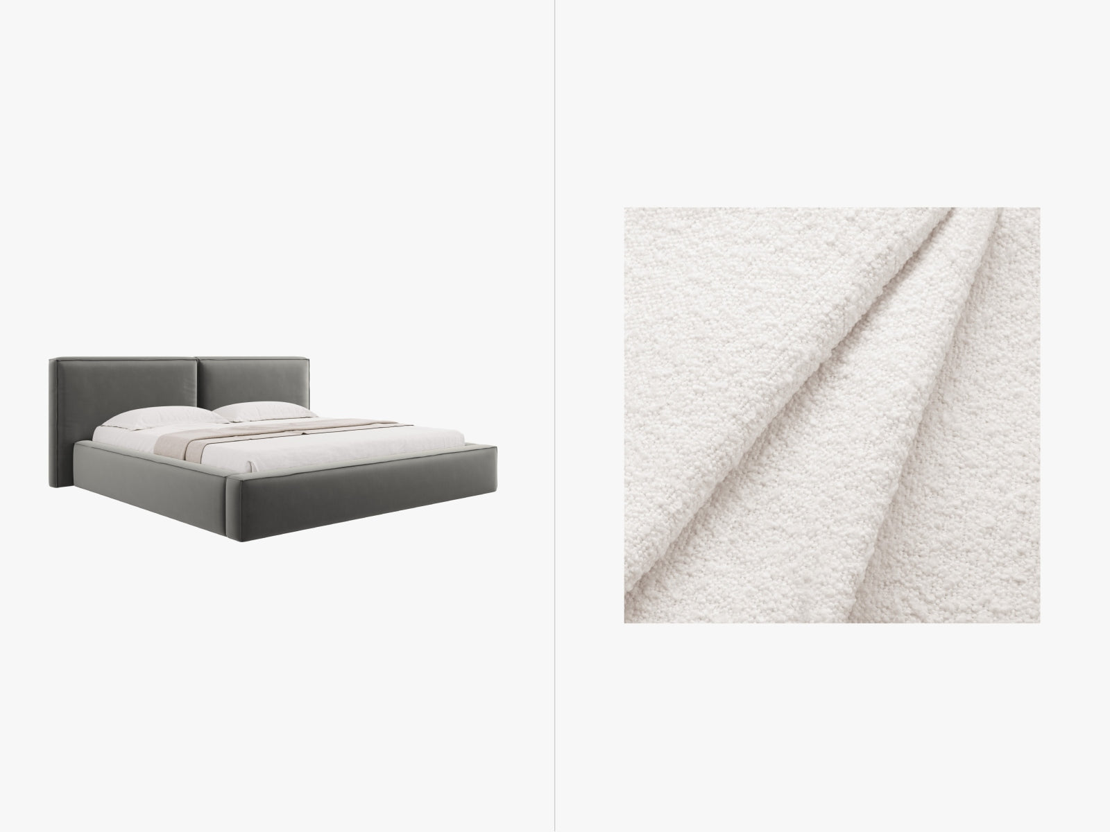Jodie Boucle Bett mit Stauraum und Headboard 200cm in White-Baloo präsentiert im Onlineshop von KAQTU Design AG. Bett ist von Micadoni