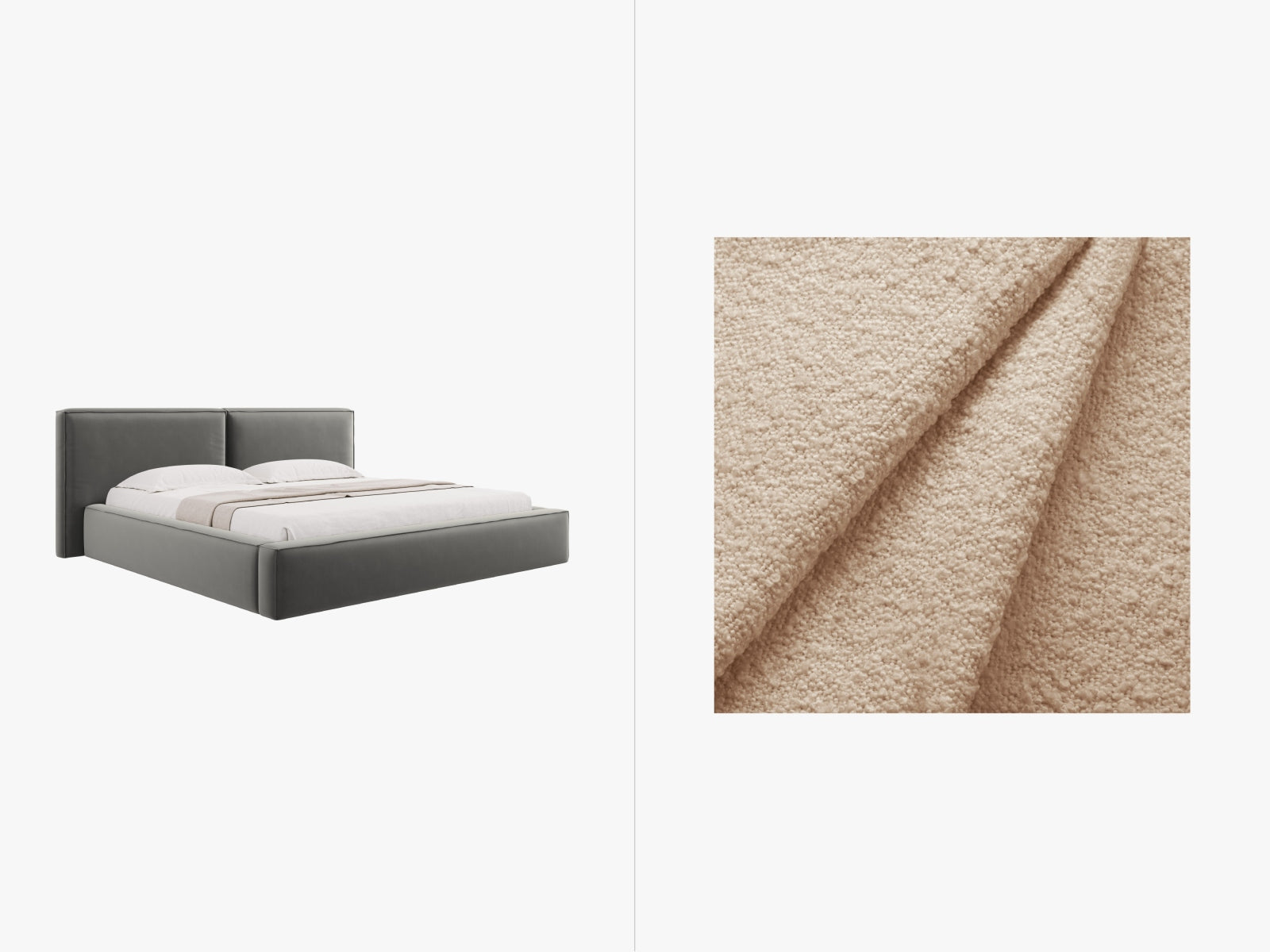 Jodie Boucle Bett mit Stauraum und Headboard 200cm in Beige-Baloo präsentiert im Onlineshop von KAQTU Design AG. Bett ist von Micadoni