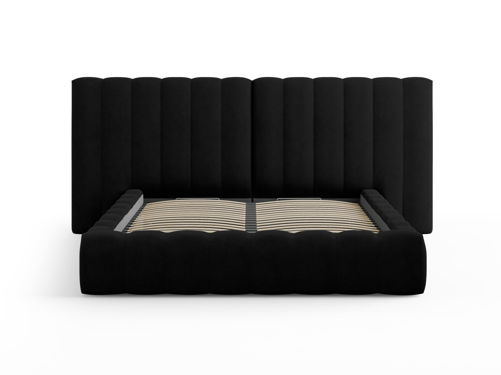 Entdecken Sie das Kelp Bett von Micadoni: stilvolles Design, praktischer Stauraum und ein elegantes doppeltes Headboard für optimalen Komfort.
