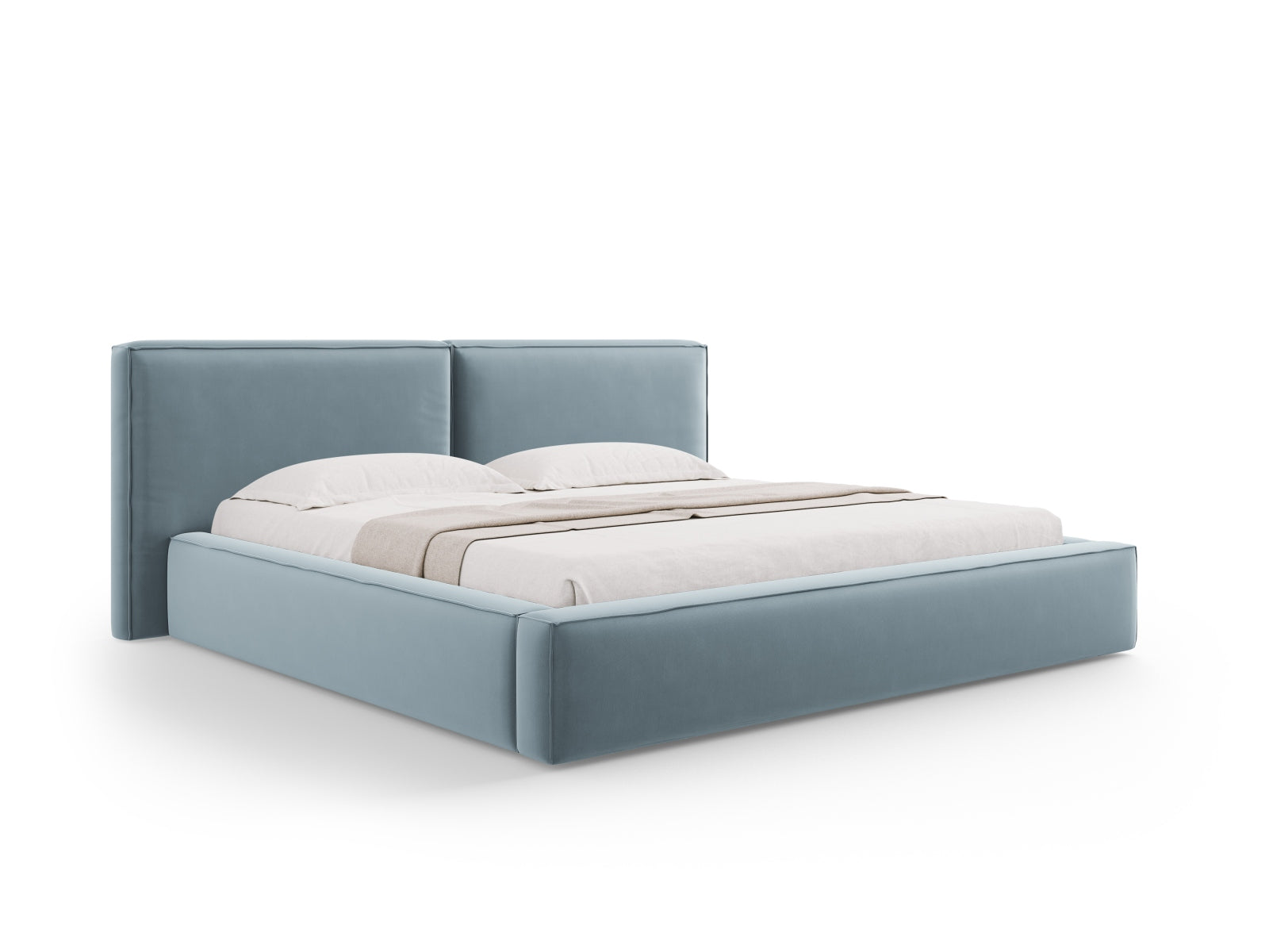 Jodie Velour Bett mit Stauraum und doppeltem Headboard 200cm in Light Blue-Bluvel präsentiert im Onlineshop von KAQTU Design AG. Bett ist von Micadoni