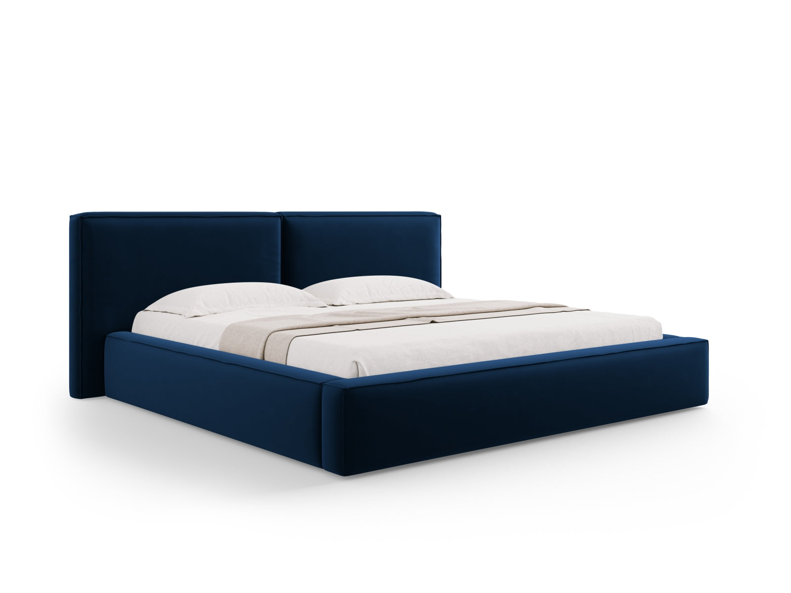 Jodie Velour Bett mit Stauraum und doppeltem Headboard 200cm in Royal Blue-Bluvel präsentiert im Onlineshop von KAQTU Design AG. Bett ist von Micadoni