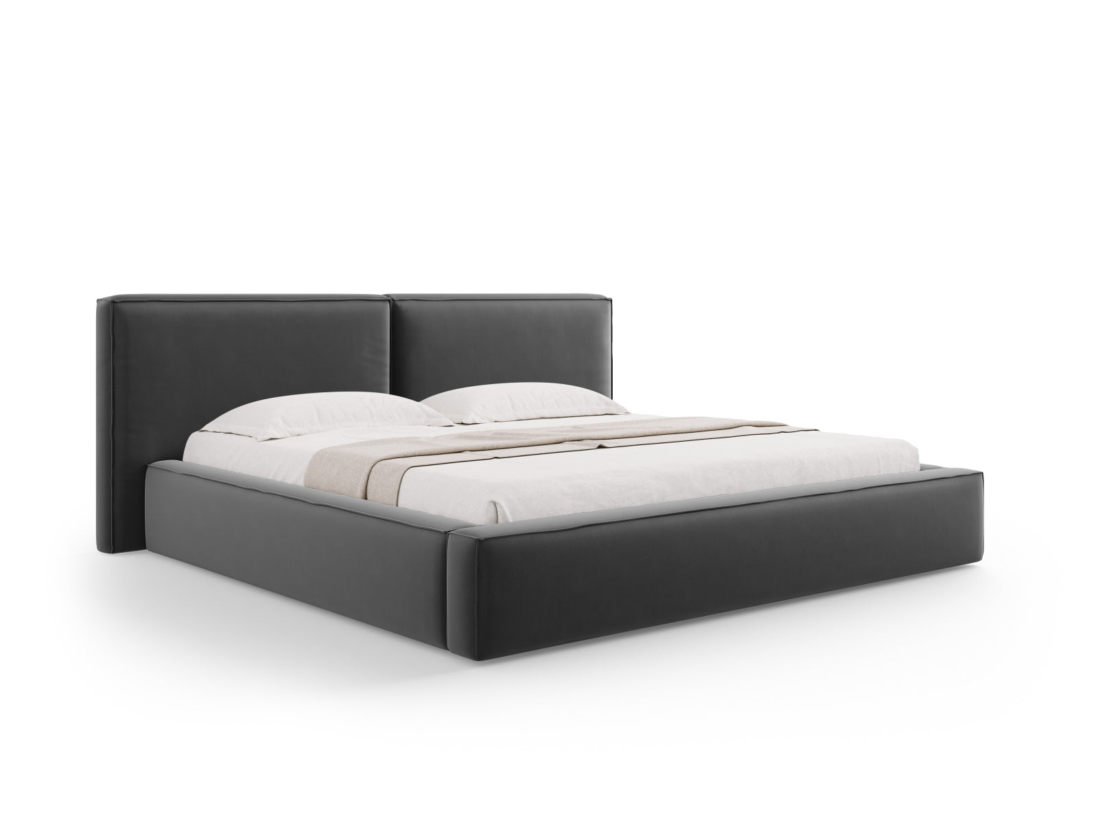 Jodie Velour Bett mit Strauaum und doppeltem Headboard  251cm in Grey präsentiert im Onlineshop von KAQTU Design AG. Bett ist von Micadoni
