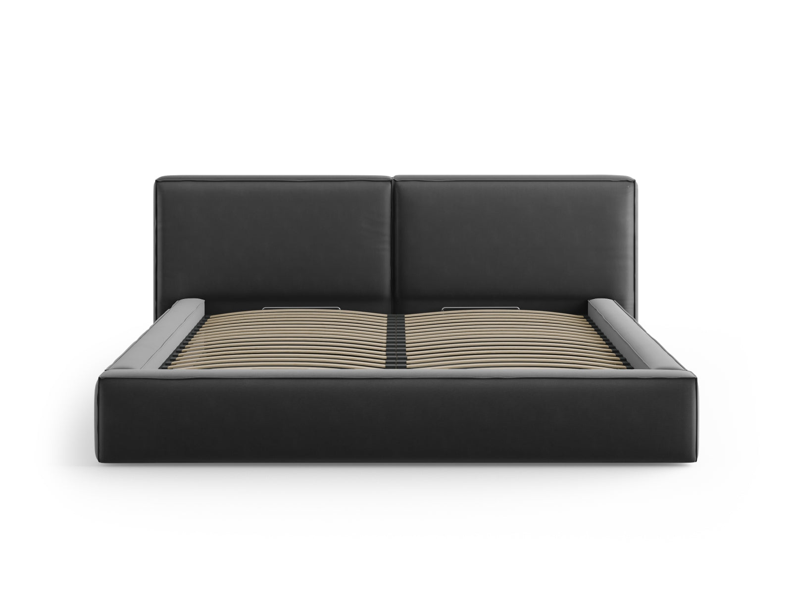 Elegantes Jodie Velour Bett in Grey-Bluvel, ausgestattet mit praktischem Stauraum und einem doppelten Kopfteil für zusätzlichen Komfort.