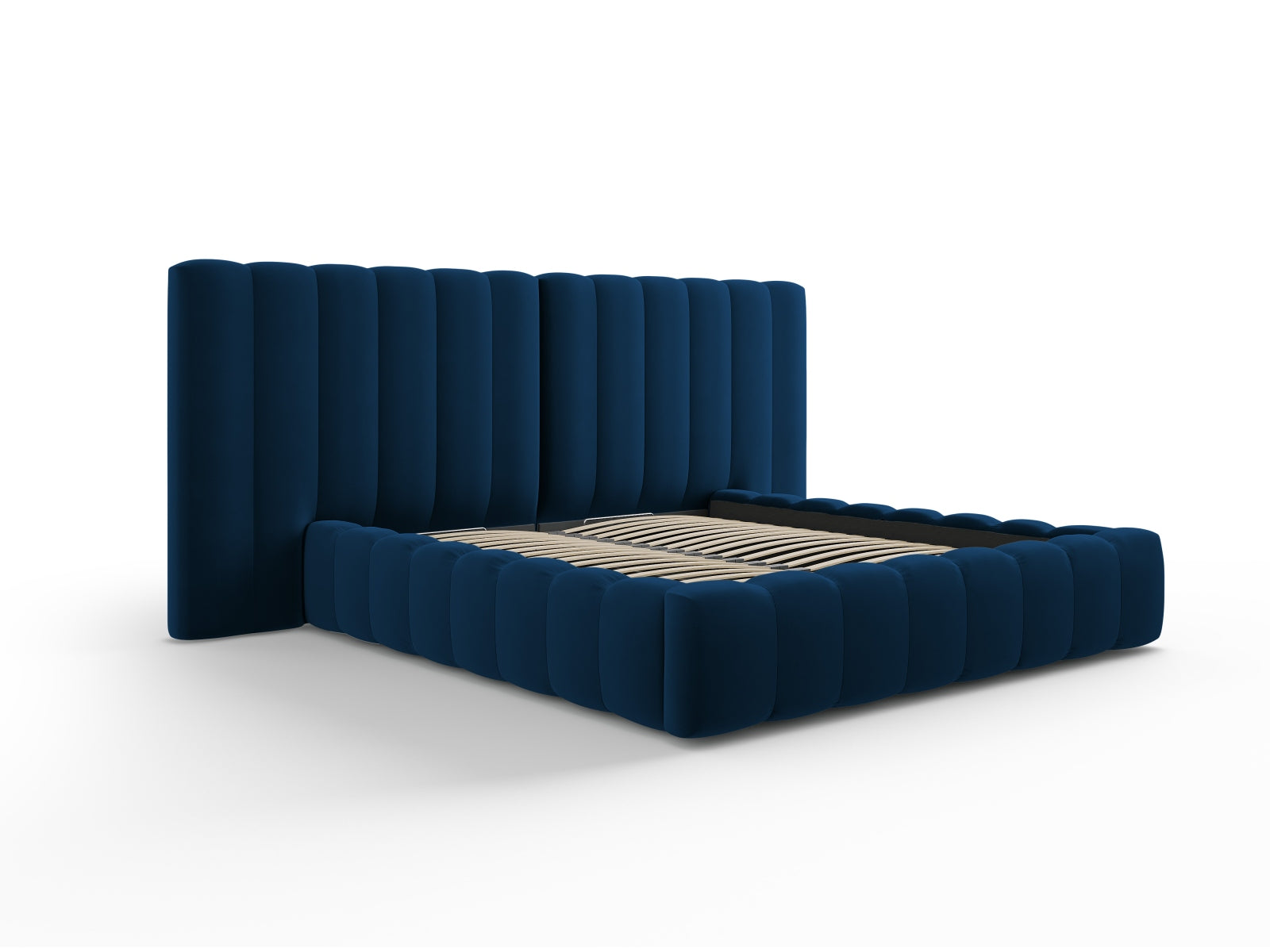 Erleben Sie das elegante Kelp Velour Bett von Micadoni – ausgestattet mit praktischem Stauraum und einem komfortablen Doppelkopfteil für besten Schlaf.