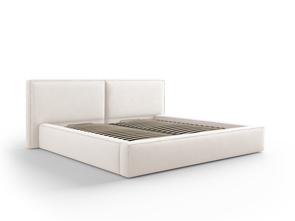 Jodie Bett mit Stauraumfunktion mit doppeltem Headboard 200cm in Light Beige-Megan präsentiert im Onlineshop von KAQTU Design AG. Bett ist von Micadoni