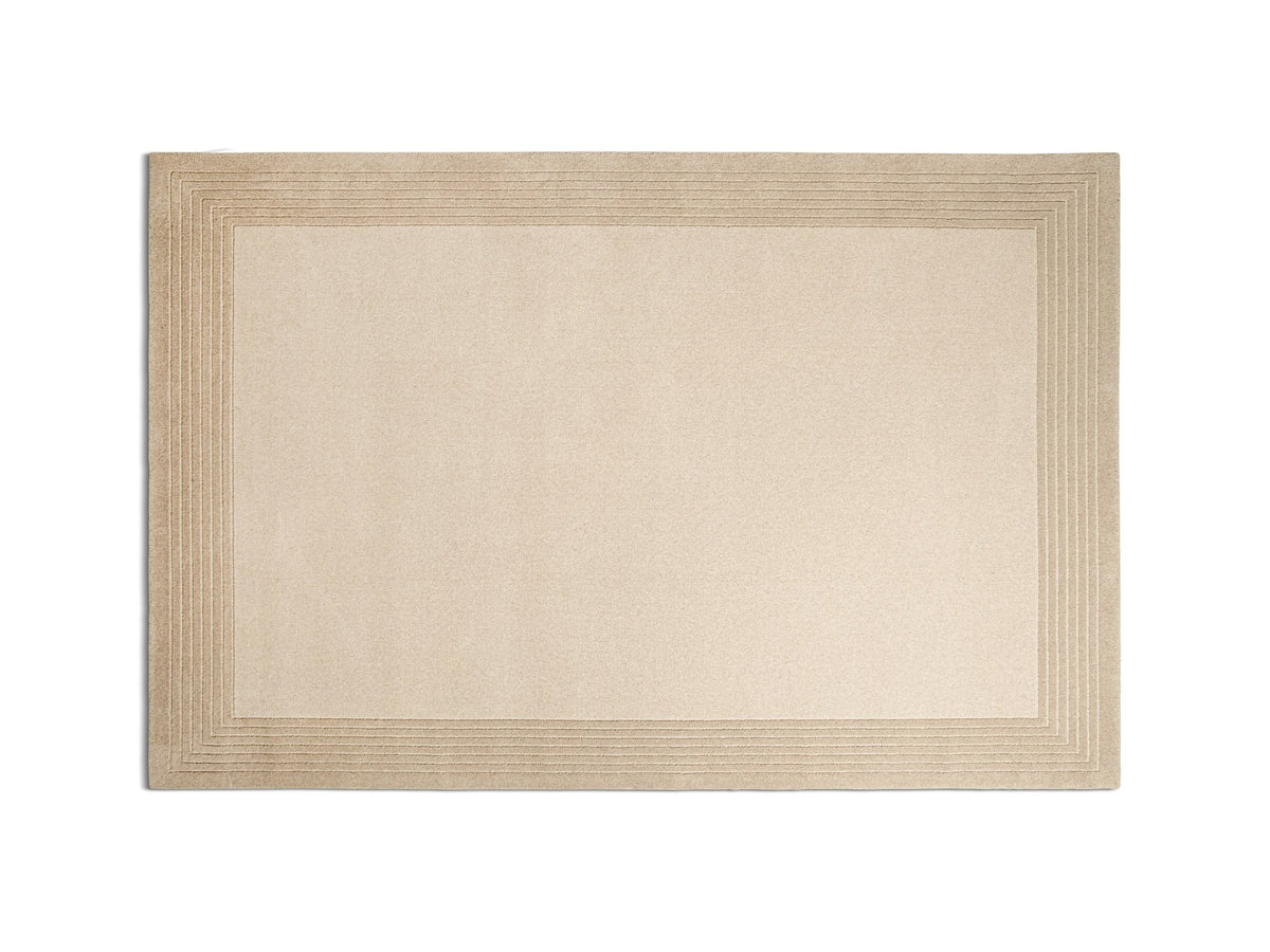 Beiger Wollteppich Kotto von Micadoni mit Schlaufen- und Schnittflor-Struktur und dezenter Bordüre, Grösse 300x200 cm.