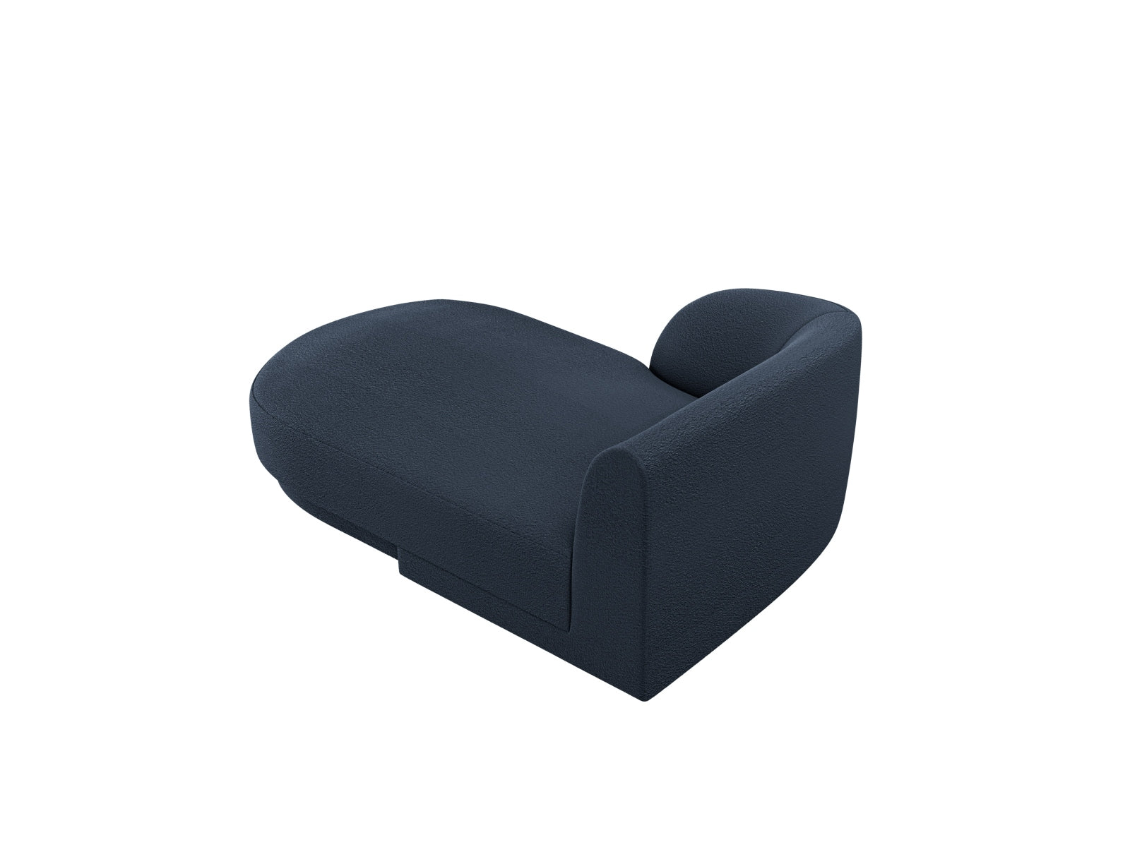 Elegantes 2-Sitzer Miley Boucle Sofa Chaise Lounge links in tiefem Blau, ideal für stilvolle Wohnräume und gemütliche Entspannung.