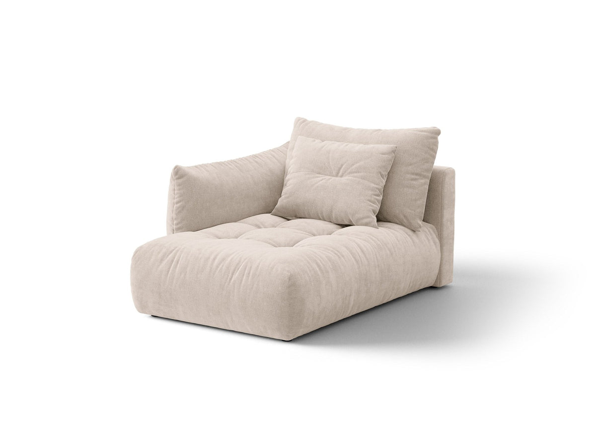 Beige Chaiselongue Bloom von Micadoni mit Veloursbezug Casino Pearl, schwarzen Kunststoffbeinen und gepolsterter Rückenlehne.