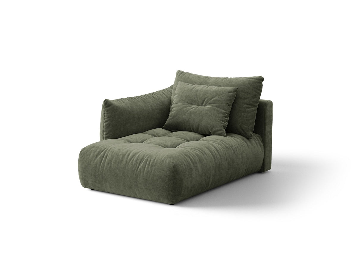 Beige Chaiselongue Bloom von Micadoni mit Veloursbezug Casino Pearl, schwarzen Kunststoffbeinen und gepolsterter Rückenlehne.