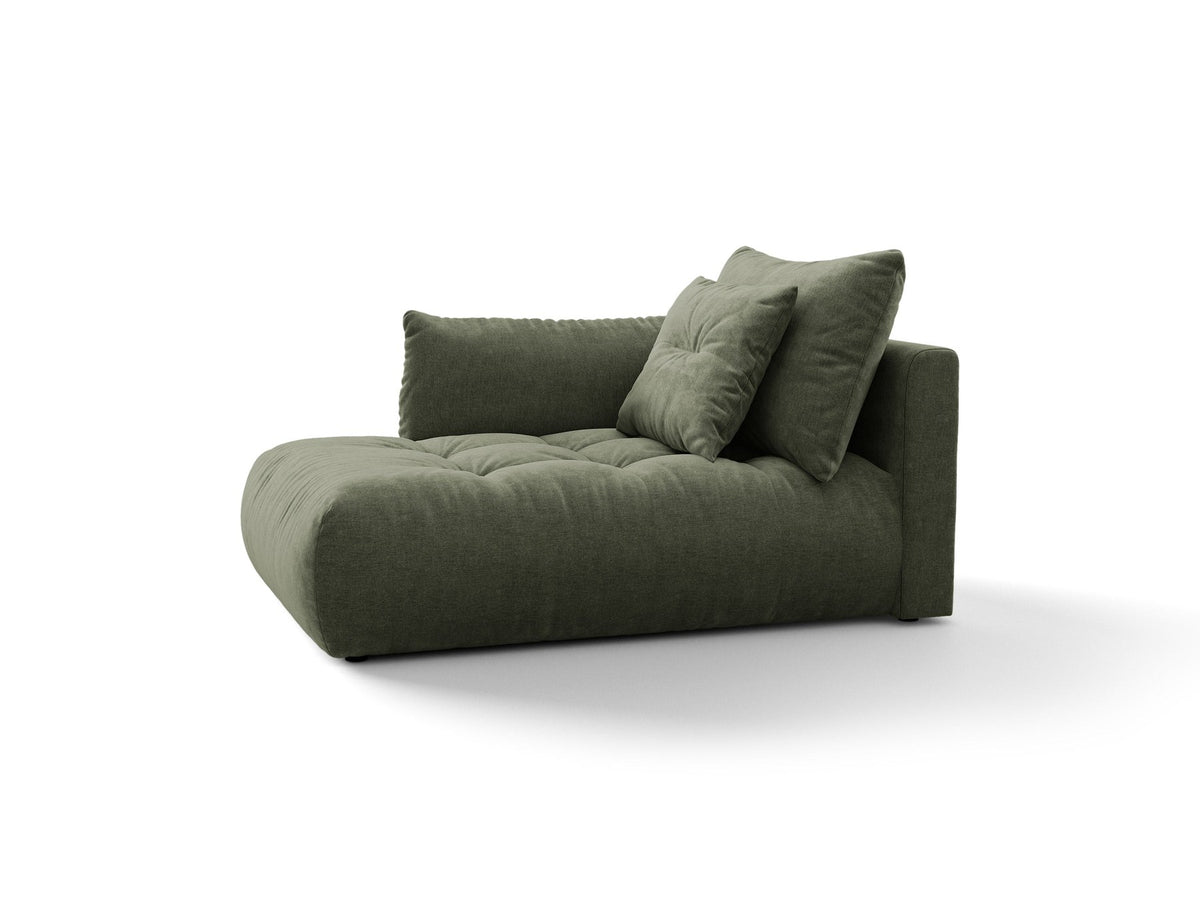 Beige Chaiselongue Bloom von Micadoni mit Veloursbezug Casino Pearl, schwarzen Kunststoffbeinen und gepolsterter Rückenlehne.