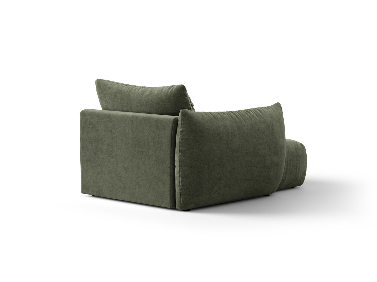 Beige Chaiselongue Bloom von Micadoni mit Veloursbezug Casino Pearl, schwarzen Kunststoffbeinen und gepolsterter Rückenlehne.