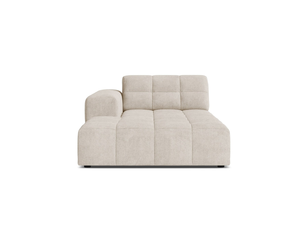 Chaiselongue Jennifer von Micadoni in Beige, Bezug aus Chenille-Stoff Eden, schwarze Kunststoffbeine, linksseitige Ausrichtung, modulares Sofaelement.