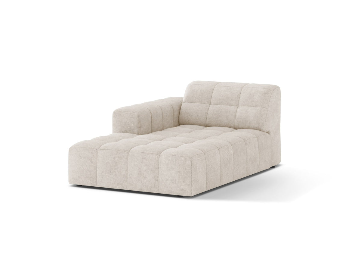 Chaiselongue Jennifer von Micadoni in Beige, Bezug aus Chenille-Stoff Eden, schwarze Kunststoffbeine, linksseitige Ausrichtung, modulares Sofaelement.