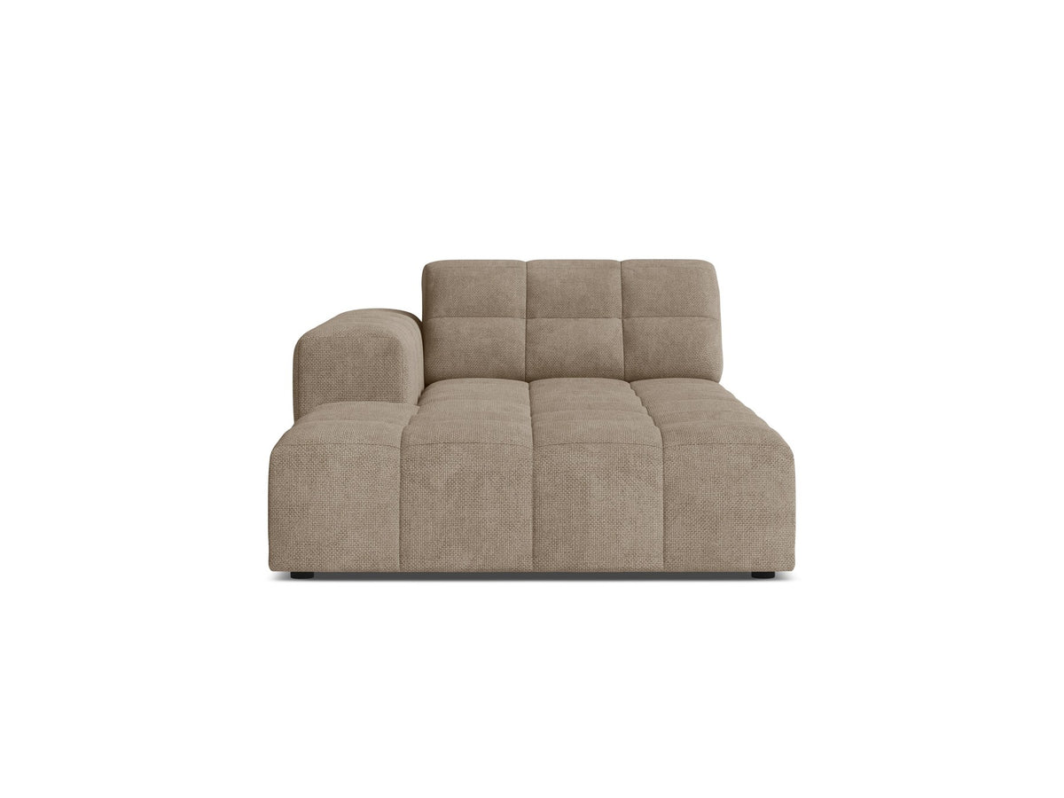 Chaiselongue Jennifer von Micadoni in Beige, Bezug aus Chenille-Stoff Eden, schwarze Kunststoffbeine, linksseitige Ausrichtung, modulares Sofaelement.