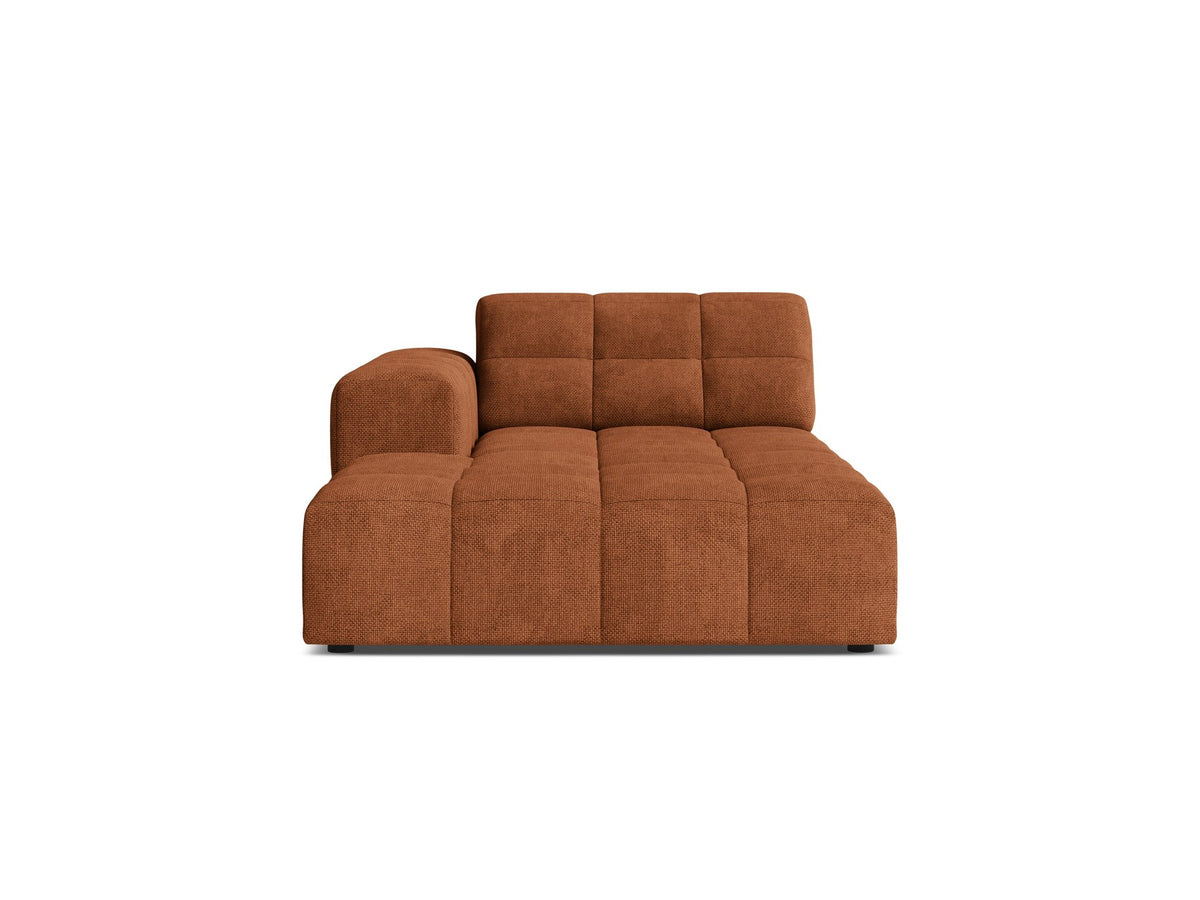 Chaiselongue Jennifer von Micadoni in Beige, Bezug aus Chenille-Stoff Eden, schwarze Kunststoffbeine, linksseitige Ausrichtung, modulares Sofaelement.