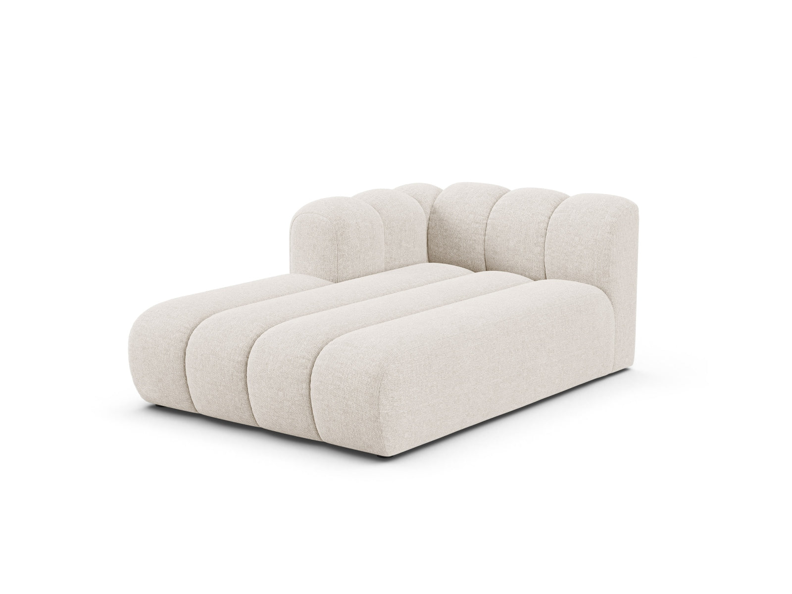 Elegante Lupine Chaise Longue links für 2 Personen in hellem Beige, ideal für stilvolle Wohnräume. Modulares Sofa von Micadoni.