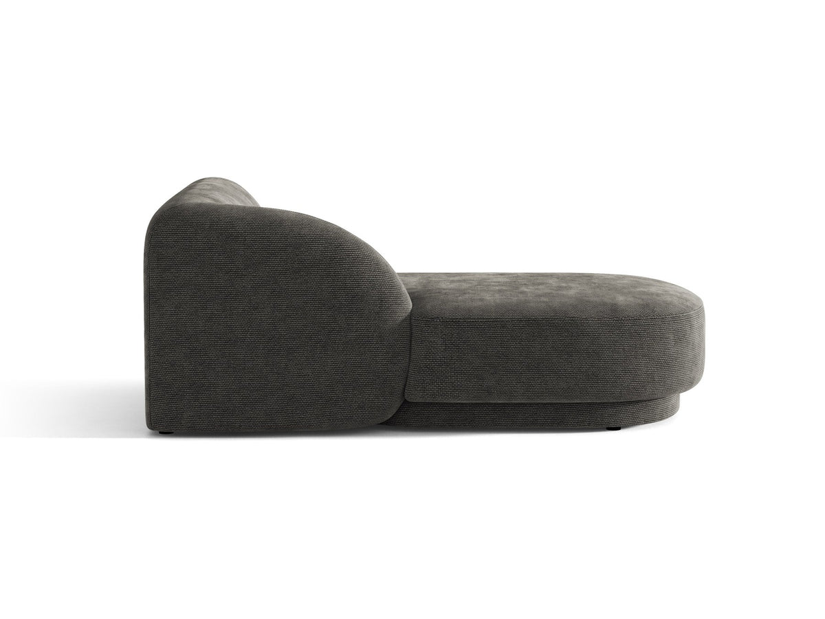 Chaiselongue Miley von Micadoni in Dunkelbeige mit Bluvel-Stoffbezug, schwarzen Kunststoffbeinen und niedriger Rückenlehne, modulares Sofa-Element.
