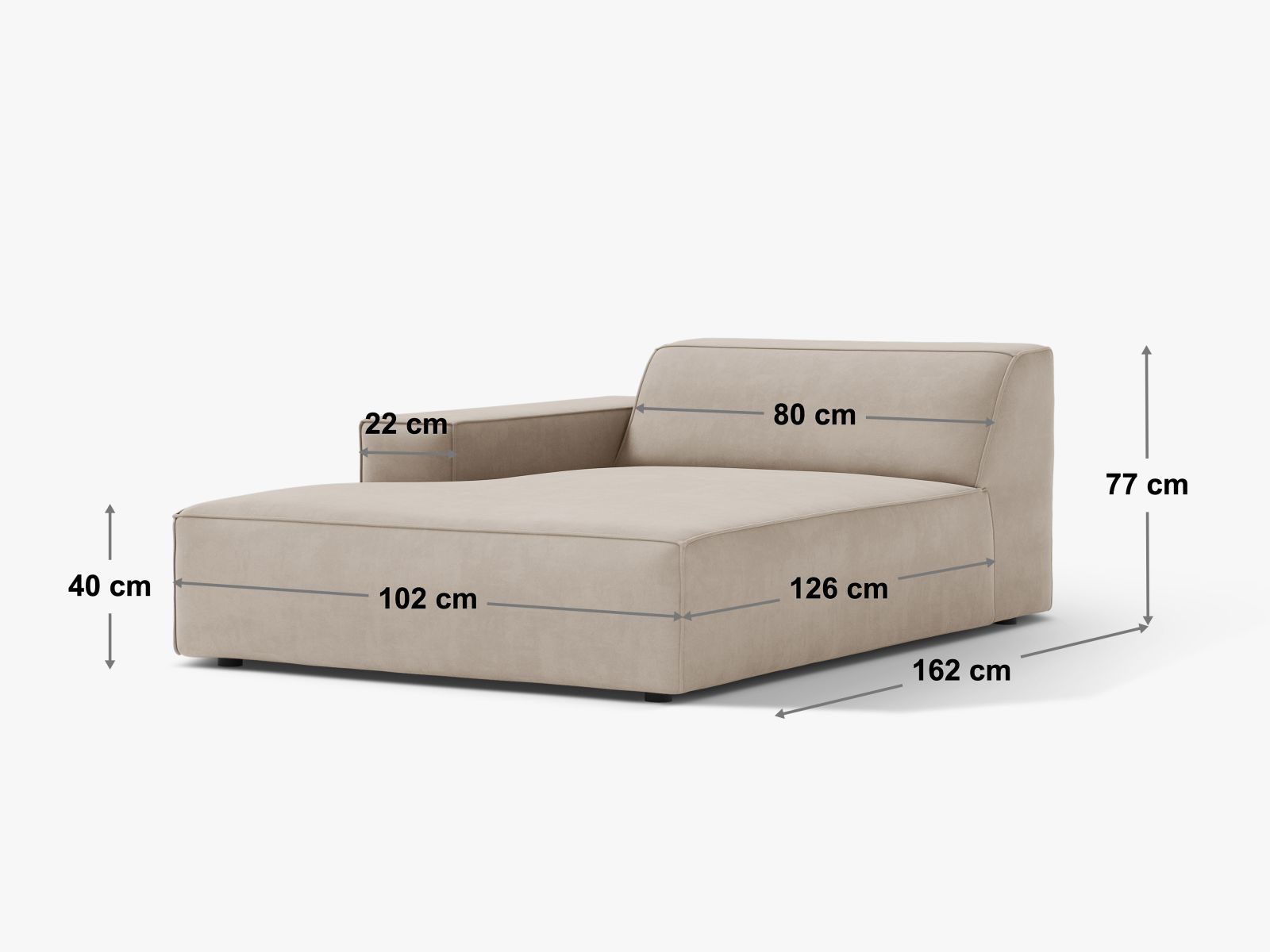 Stilvolle 1-Sitzer Chaise Longue Links Jodie in edlem Cappuccino-Liberty, perfekt für kreative Raumgestaltungen und gemütliche Sitzgelegenheiten.