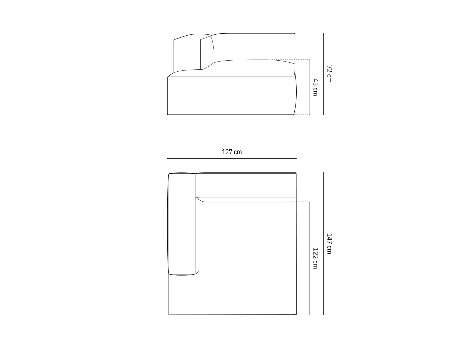 Elegante linke Chaise Longue Nuria in tiefem Petrol, ideal für stilvolle Wohnräume und kombinierbar mit anderen Micadoni Modulen.