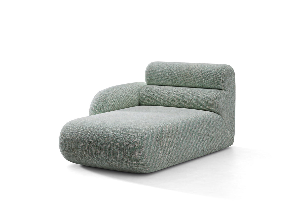 Modulares Sofa Neo Chaiselongue von Micadoni in dunklem Olivgrün mit hoher Rückenlehne und schwarzen Kunststoffbeinen aus Polypropylen.