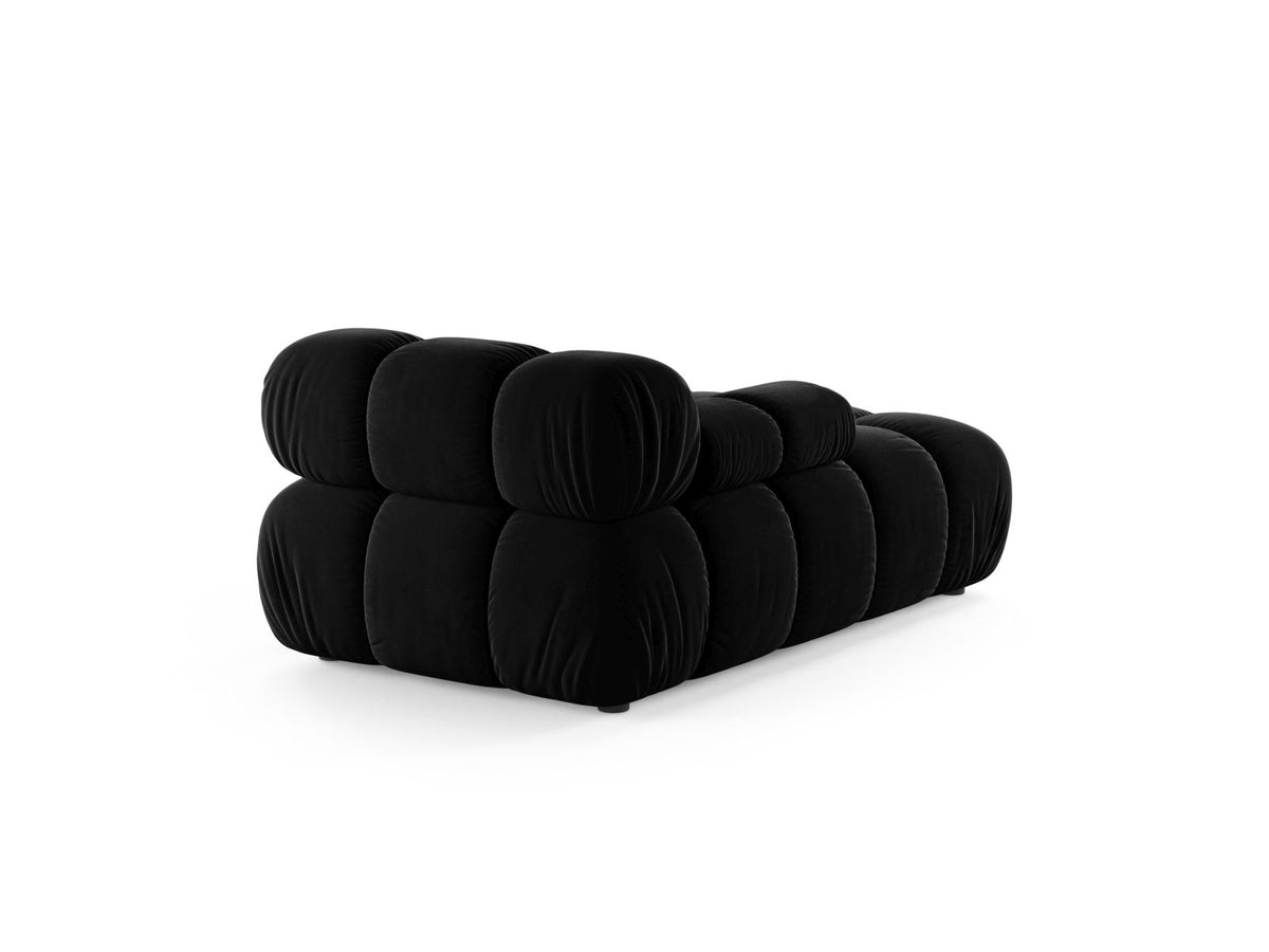 Bellis Sofamodul Chaiselongue links von Micadoni: Cappuccino-Liberty Stoffbezug, Massivholzrahmen, schwarze Kunststoffbeine, modulare Sitzform.