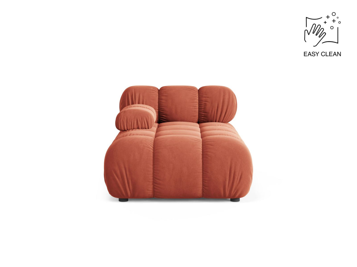 Bellis Sofamodul Chaiselongue links von Micadoni: Cappuccino-Liberty Stoffbezug, Massivholzrahmen, schwarze Kunststoffbeine, modulare Sitzform.