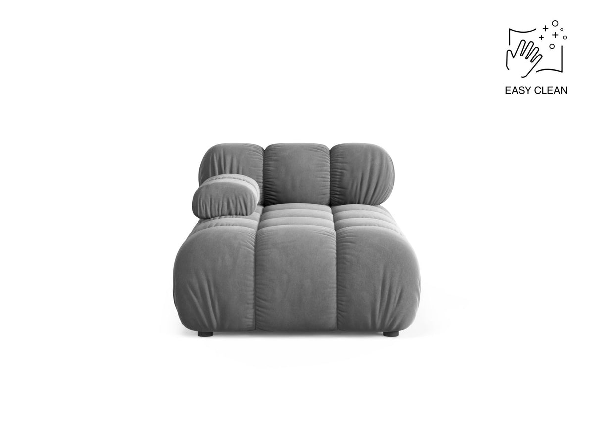 Bellis Sofamodul Chaiselongue links von Micadoni: Cappuccino-Liberty Stoffbezug, Massivholzrahmen, schwarze Kunststoffbeine, modulare Sitzform.