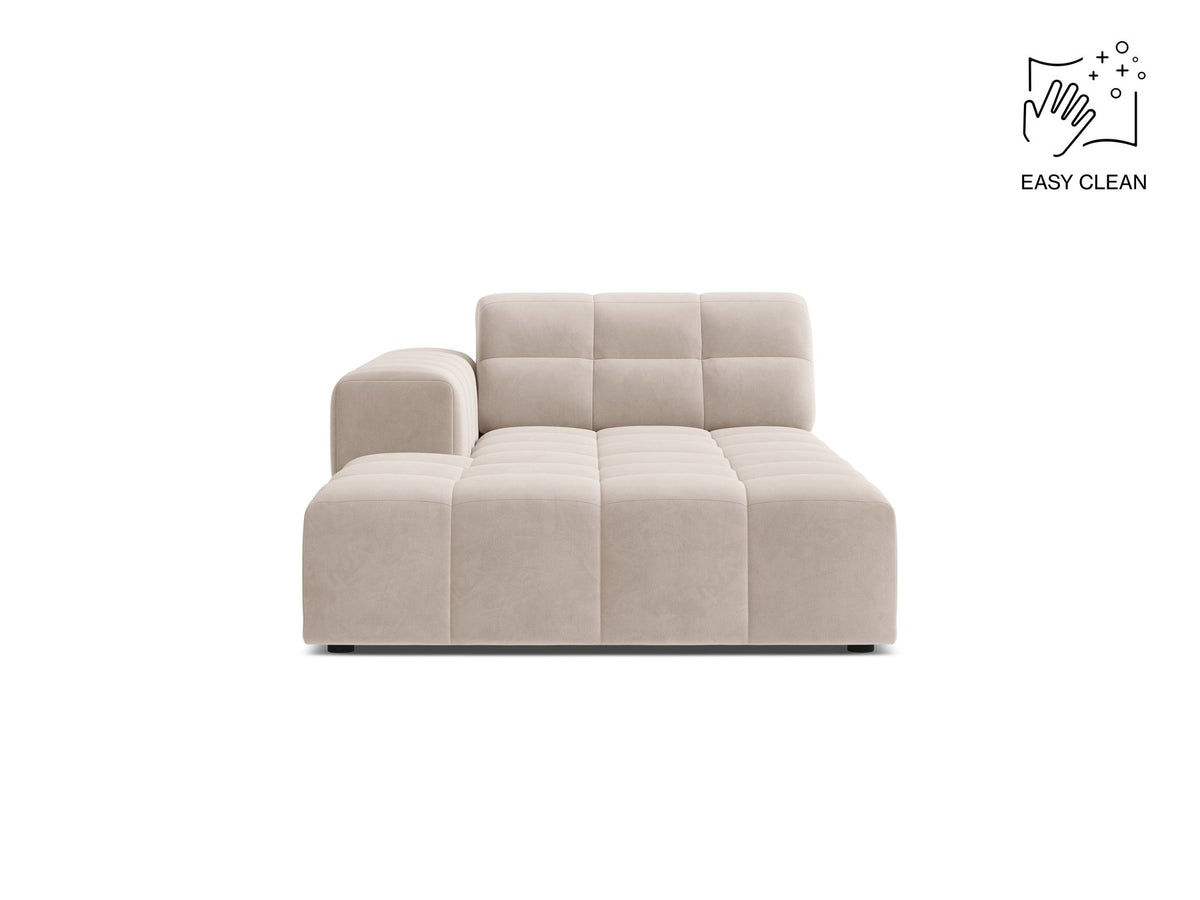Chaiselongue Jennifer von Micadoni in Beige, Bezug aus Chenille-Stoff Eden, schwarze Kunststoffbeine, linksseitige Ausrichtung, modulares Sofaelement.