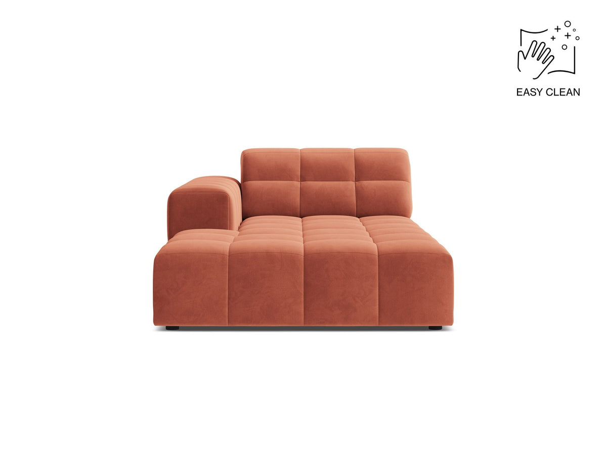 Chaiselongue Jennifer von Micadoni in Beige, Bezug aus Chenille-Stoff Eden, schwarze Kunststoffbeine, linksseitige Ausrichtung, modulares Sofaelement.
