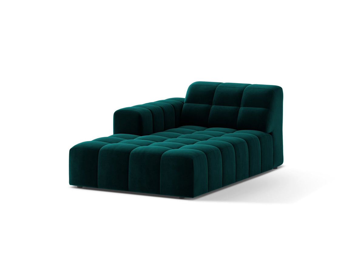 Chaiselongue Jennifer von Micadoni in Beige, Bezug aus Chenille-Stoff Eden, schwarze Kunststoffbeine, linksseitige Ausrichtung, modulares Sofaelement.