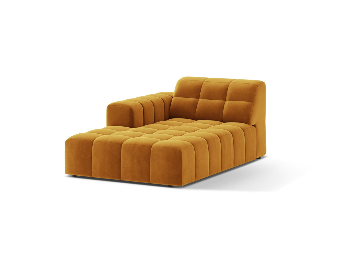 Chaiselongue Jennifer von Micadoni in Beige, Bezug aus Chenille-Stoff Eden, schwarze Kunststoffbeine, linksseitige Ausrichtung, modulares Sofaelement.