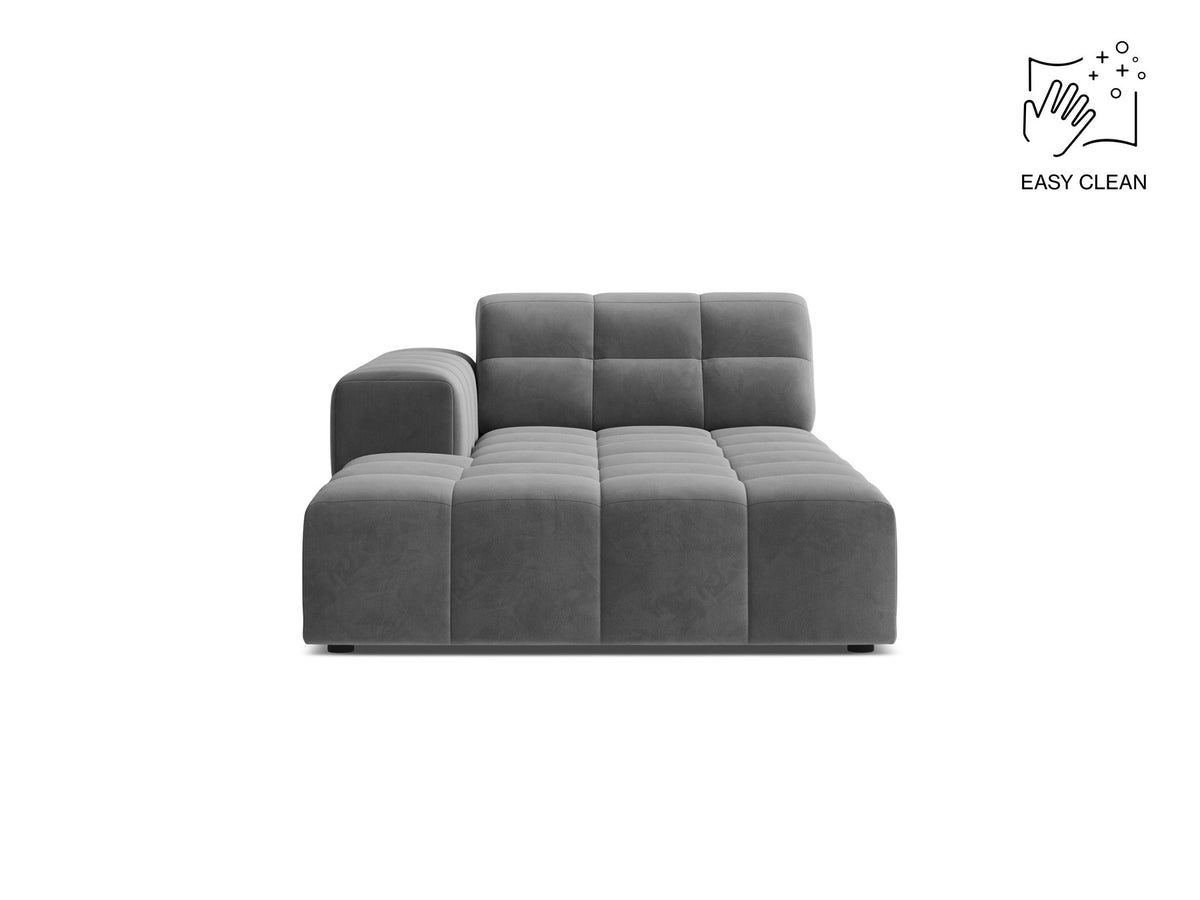 Chaiselongue Jennifer von Micadoni in Beige, Bezug aus Chenille-Stoff Eden, schwarze Kunststoffbeine, linksseitige Ausrichtung, modulares Sofaelement.