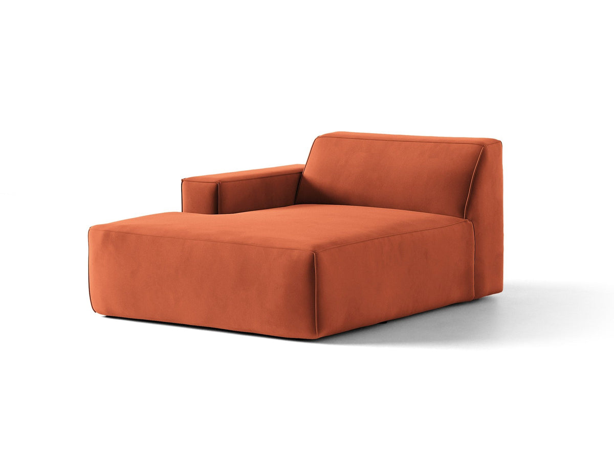 Jodie Chaiselongue von Micadoni in leichtem Beige, Venus-Samtstoff-Bezug, schwarze Kunststoffbeine, modulares Sofa-Element mit linker Ausrichtung.