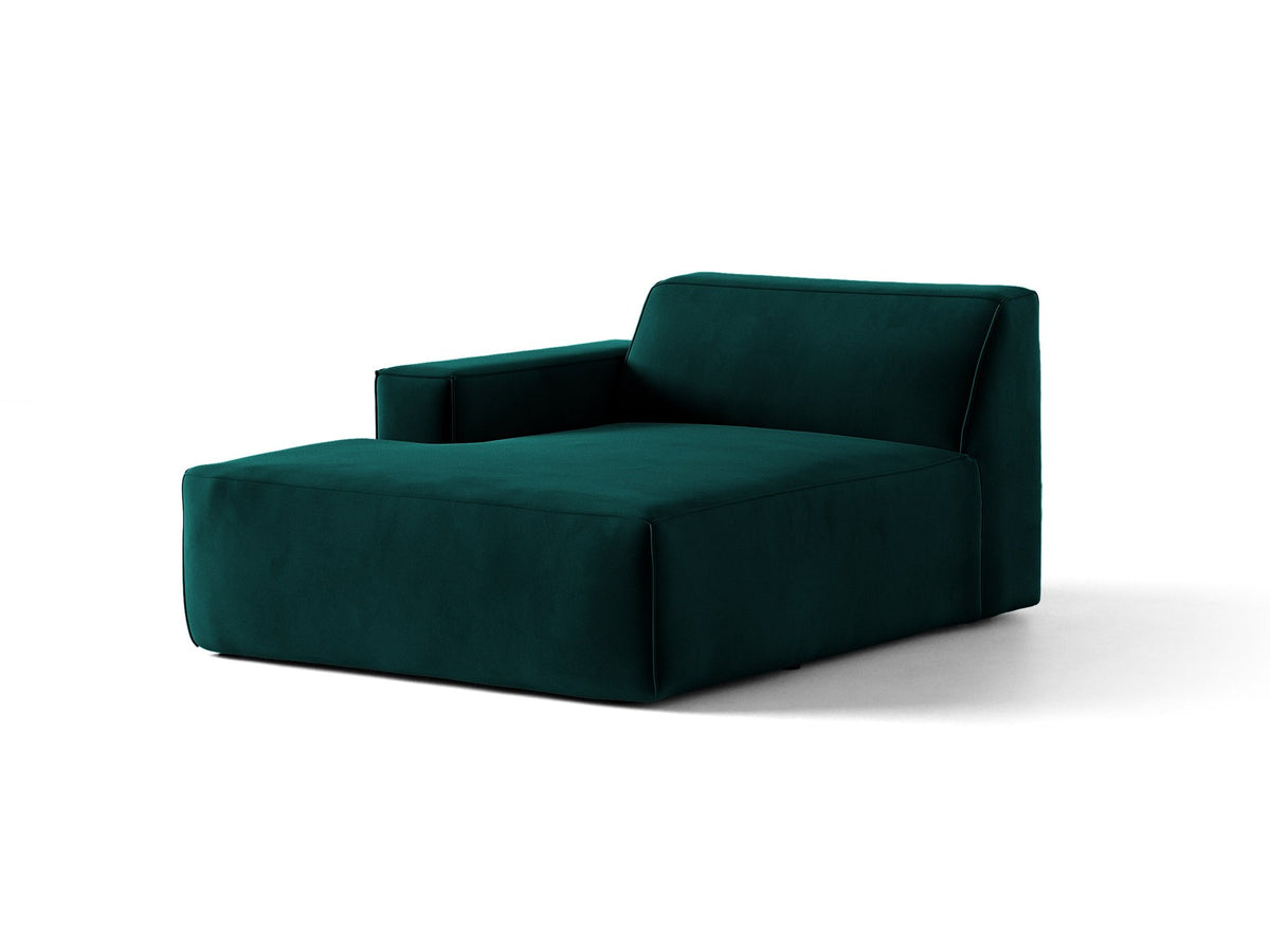 Jodie Chaiselongue von Micadoni in leichtem Beige, Venus-Samtstoff-Bezug, schwarze Kunststoffbeine, modulares Sofa-Element mit linker Ausrichtung.