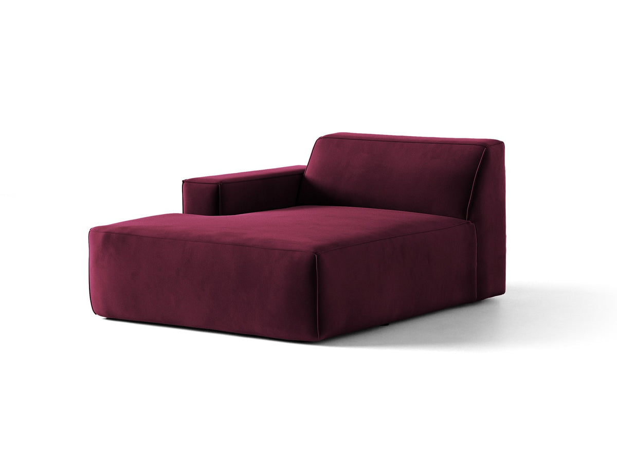 Jodie Chaiselongue von Micadoni in leichtem Beige, Venus-Samtstoff-Bezug, schwarze Kunststoffbeine, modulares Sofa-Element mit linker Ausrichtung.