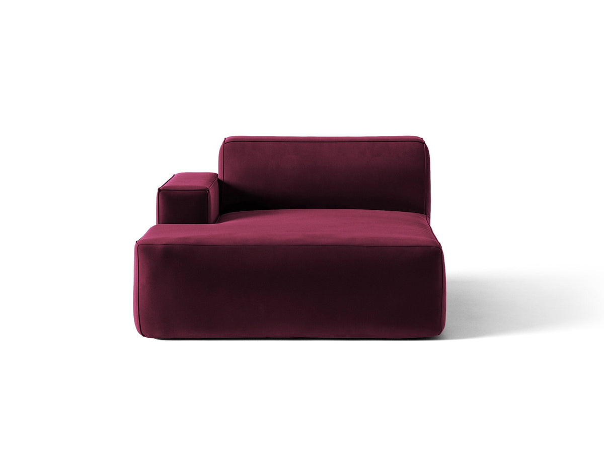 Jodie Chaiselongue von Micadoni in leichtem Beige, Venus-Samtstoff-Bezug, schwarze Kunststoffbeine, modulares Sofa-Element mit linker Ausrichtung.