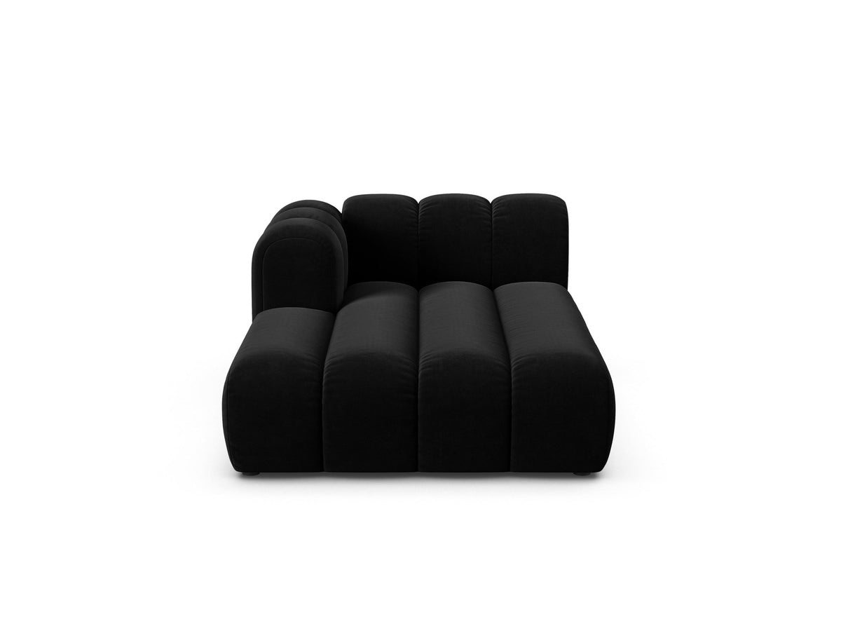 Chaiselongue-Modul Lupine von Micadoni in leichtem Beige, Venus-Samtstoff, schwarze Kunststoffbeine, Ausrichtung links, Teil eines Modularsofas.