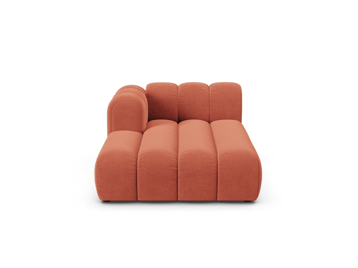 Chaiselongue-Modul Lupine von Micadoni in leichtem Beige, Venus-Samtstoff, schwarze Kunststoffbeine, Ausrichtung links, Teil eines Modularsofas.