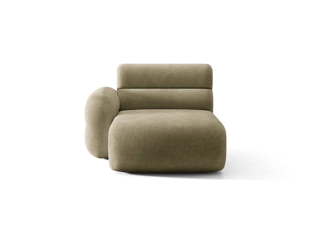 Modulares Sofa Neo Chaiselongue von Micadoni in dunklem Olivgrün mit hoher Rückenlehne und schwarzen Kunststoffbeinen aus Polypropylen.