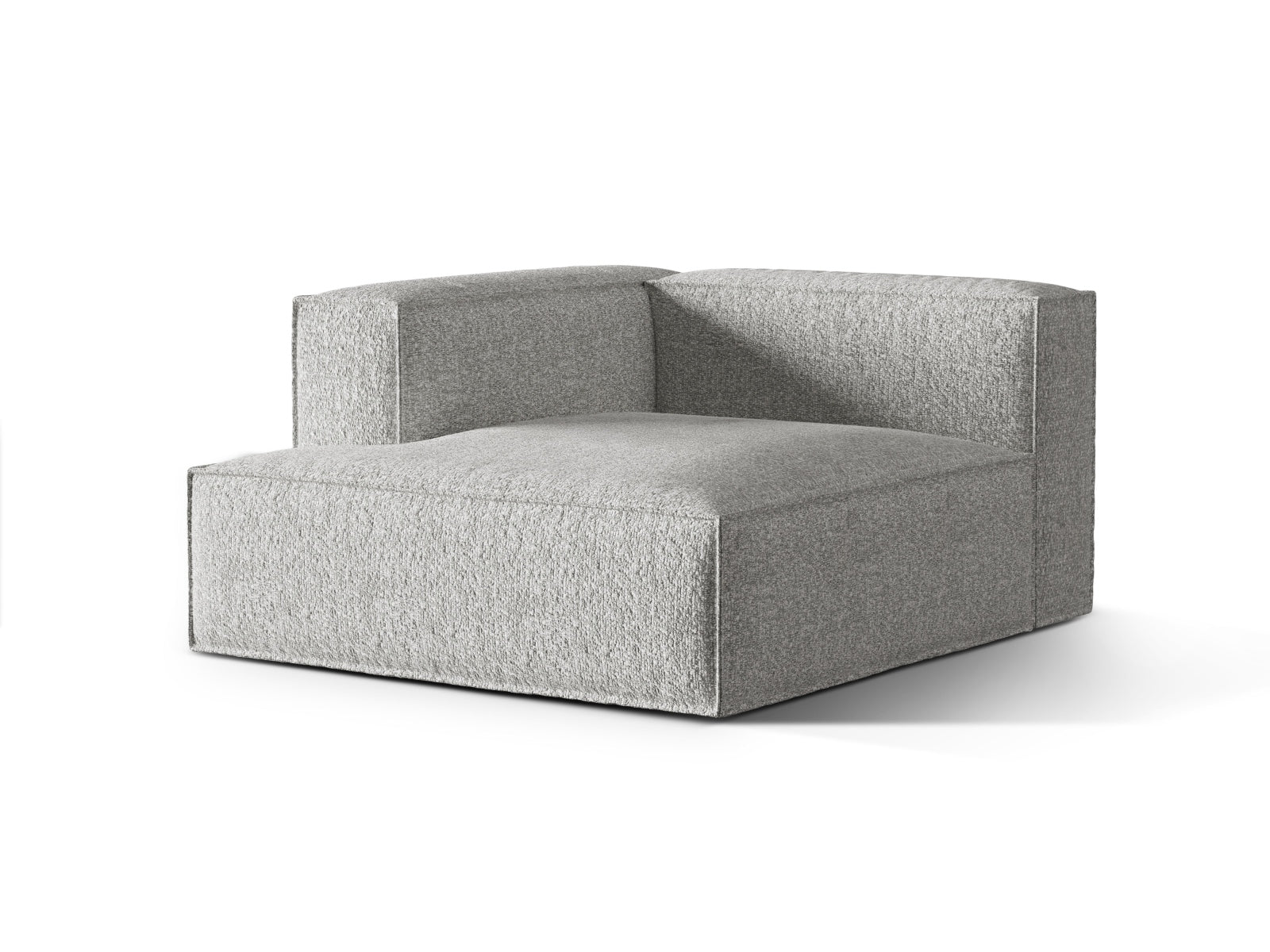 Elegante Nuria Boucle Chaise Longue in Silber, ideal für stilvolle Wohnräume. Modulares Sofa von Micadoni, linksseitig gestaltet.