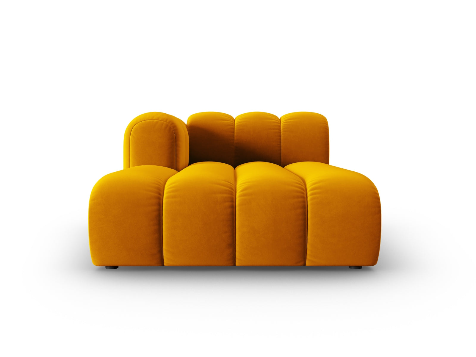 Elegantes Lupine Velour Sofa Chaise Lounge links, 2-Sitzer in strahlendem Gelb, ideal für stilvolle Wohnräume.