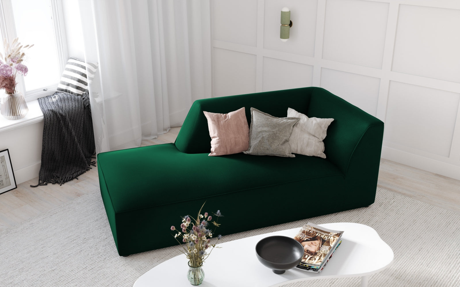Ruby Velour Sofa Chaise Lounge links 1 Sitz in Bottle Green präsentiert im Onlineshop von KAQTU Design AG. L-Sofa links ist von Micadoni