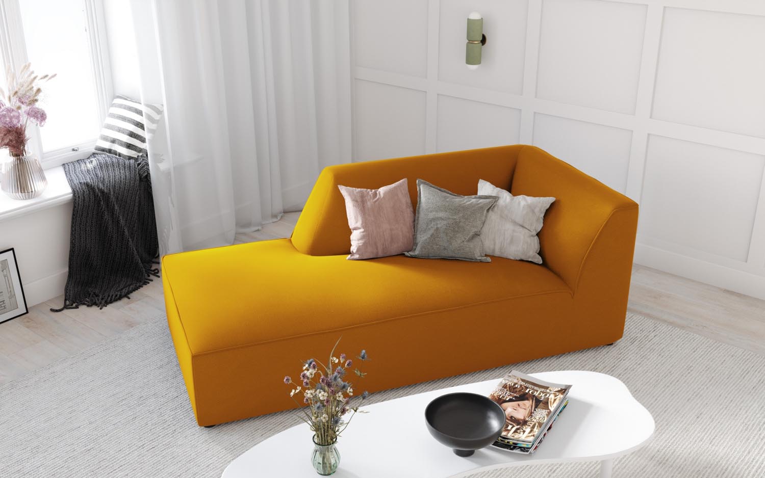 Ruby Velour Sofa Chaise Lounge links 1 Sitz in Yellow präsentiert im Onlineshop von KAQTU Design AG. L-Sofa links ist von Micadoni