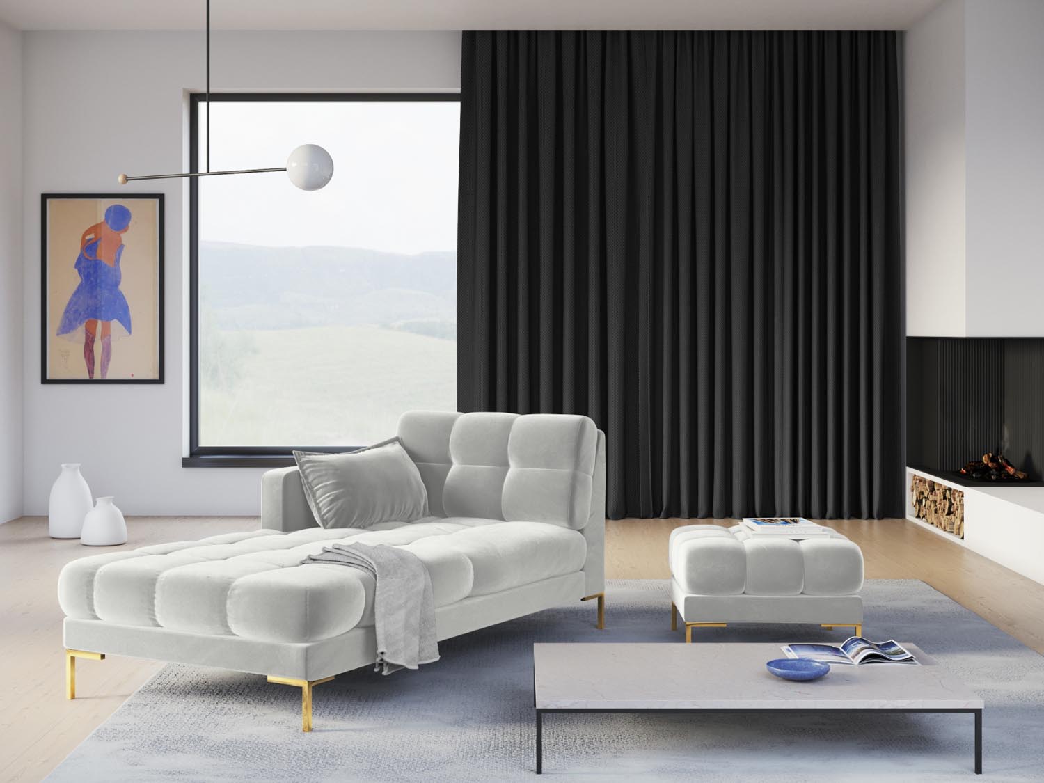 Mamaia Velour Sofa Chaise Lounge links 1 Sitz in Silver/Gold präsentiert im Onlineshop von KAQTU Design AG. L-Sofa links ist von Micadoni