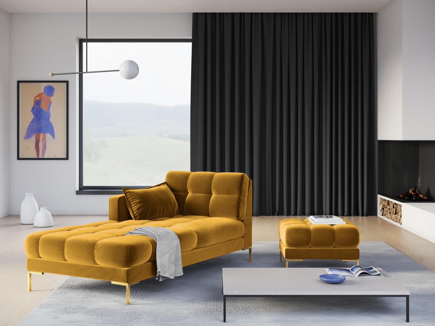Mamaia Velour Sofa Chaise Lounge links 1 Sitz in Yellow/Gold präsentiert im Onlineshop von KAQTU Design AG. L-Sofa links ist von Micadoni