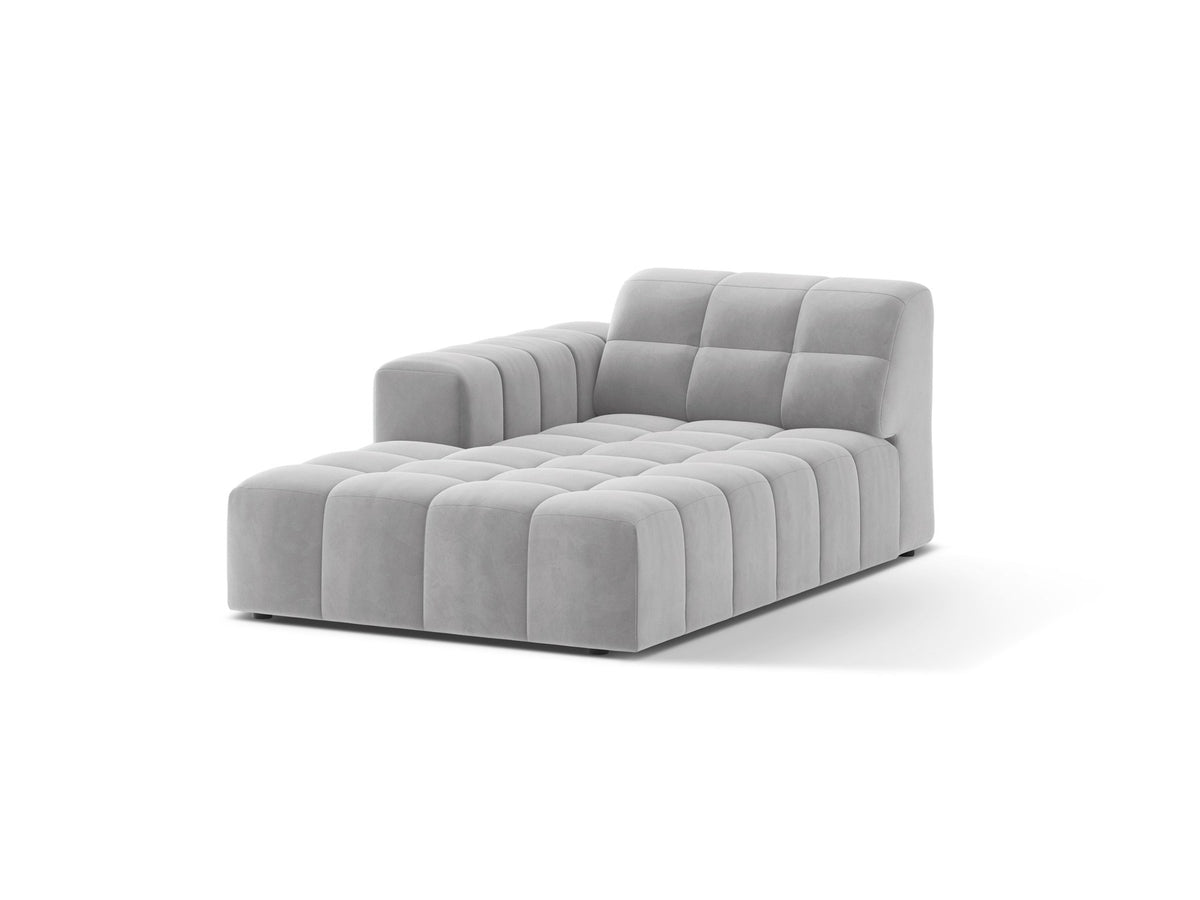 Chaiselongue Jennifer von Micadoni in Beige, Bezug aus Chenille-Stoff Eden, schwarze Kunststoffbeine, linksseitige Ausrichtung, modulares Sofaelement.